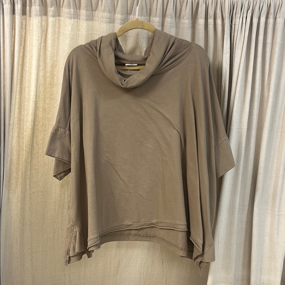 Tery Cloth Cowl Neck Top In Light Brown - Planet By Lauren G